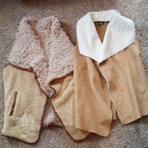 Pair of tan fuzzy vests! Size small-med
